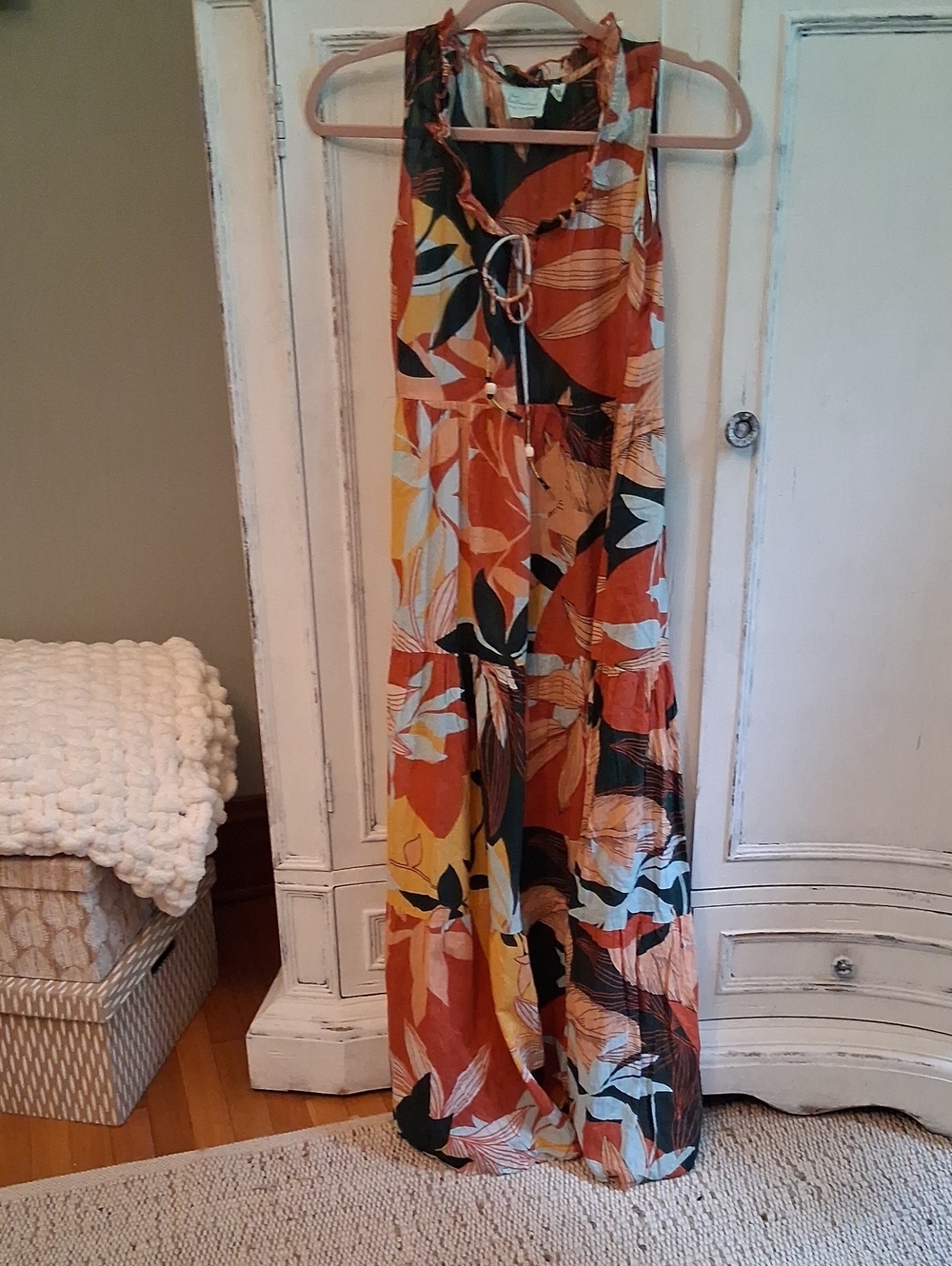 Sleeveless Rust Multi Tropical-Print Maxi Dress Resort Wear